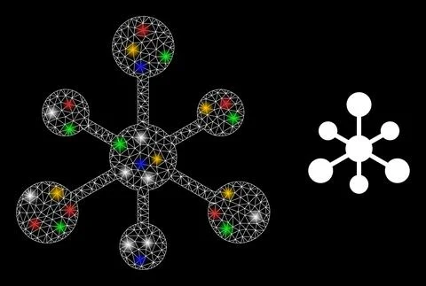Mesh Web Connections Constellation Icon with Multi Colored Glitter Dots Stock Illustration