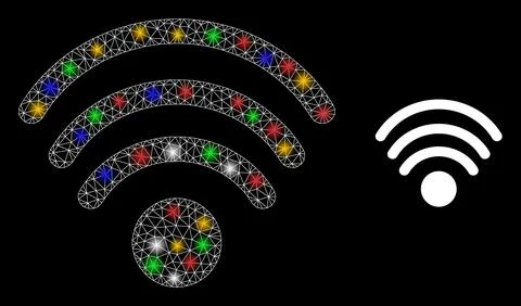 Mesh Wi-Fi Source Glare Icon with Bright Colored Lightspots Stock Illustration
