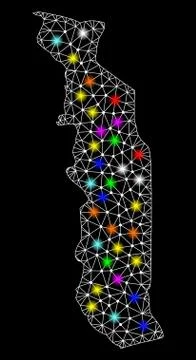 Mesh Wire Frame Map of Togo with Colorful Light Spots Stock Illustration