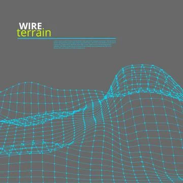 Mesh Wire Polygonal Terrain Surface On Gray Stock Illustration