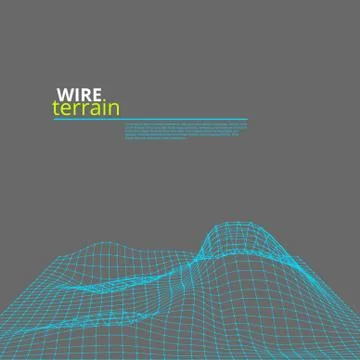 Mesh Wire Polygonal Terrain Surface On Gray Stock Illustration