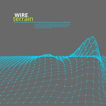 Mesh Wire Polygonal Terrain Surface On Gray Illustrazione stock