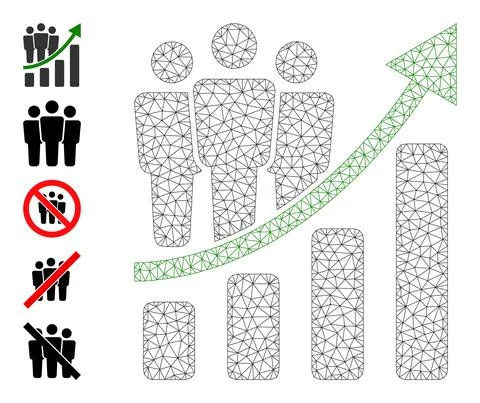 Mesh Wireframe Clients Growth Chart Icon Stock Illustration