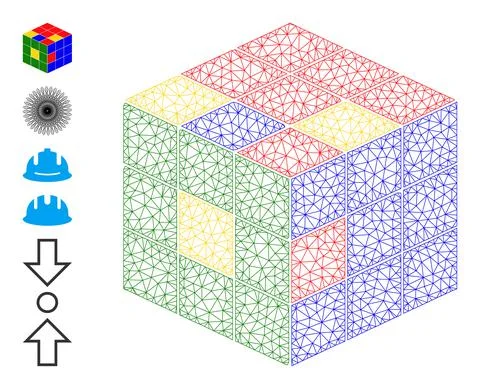 Mesh Wireframe Puzzle Cube Icon 库存插图