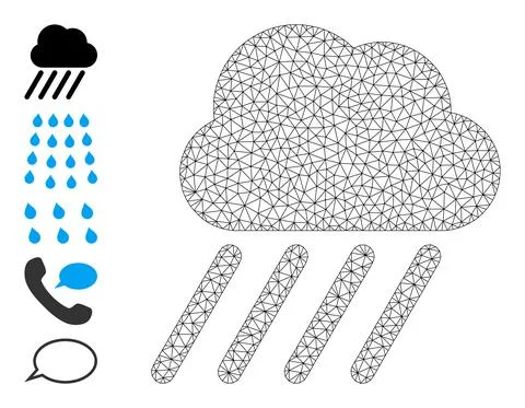 Mesh Wireframe Rain Cloud Icon Illustrazione stock