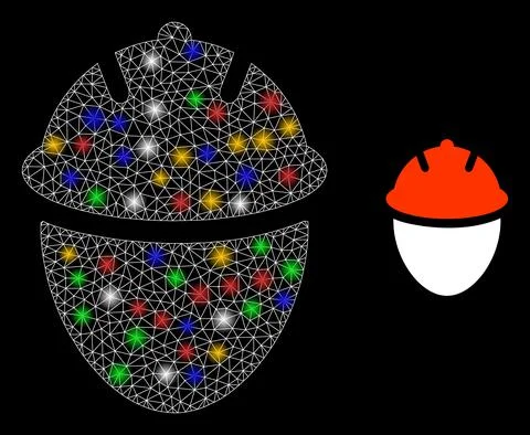 Mesh Worker Head Glare Icon with Colorful Flash Nodes Illustrazione stock
