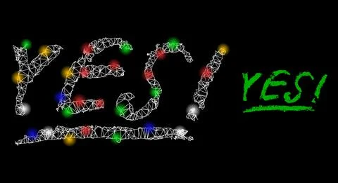 Mesh Yes Text Glare Icon with Multi Colored Flash Nodes Illustrazione stock