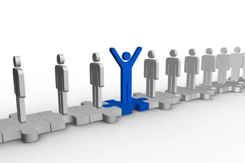 Meshed jigsaw pieces with human forms with one in blue Stock Illustration