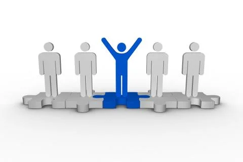 Meshed jigsaw pieces with human forms with one raising arms Stock Illustration