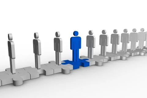 Meshed jigsaw pieces with human forms with one in blue Stock Illustration