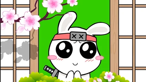 Mesmerized Ninja Rabbit Animation on Green Screen Stock Footage 282772116