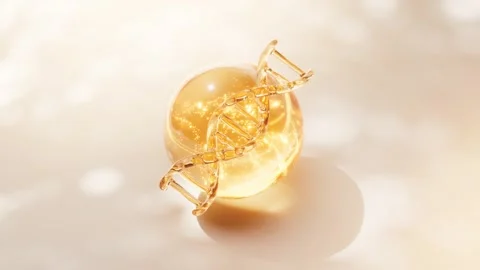 A mesmerizing 3D animation showing a golden DNA molecule rotating over a sh.. Stock Footage 332315817