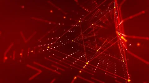 A mesmerizing 3d illustration of a triangular neon time portal with a yellow  Stock Illustration