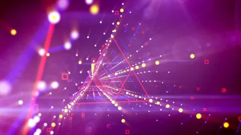 A mesmerizing 3d illustration of a wavy triangular neon tunnel with blurred r Stock Illustration