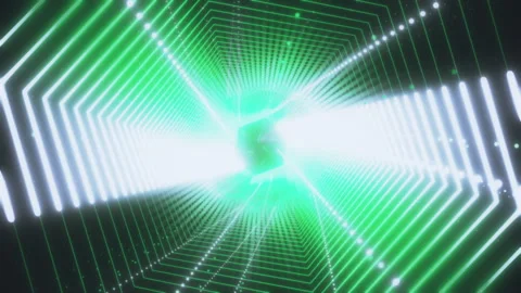 Mesmerizing 3d render of a glowing green hexagon tunnel for VJ visuals, live 스톡 동영상 318936348