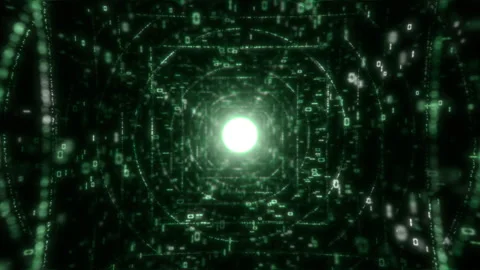 Mesmerizing 3d render of a green data stream tunnel for AI and computing Stock Footage 326775991