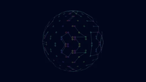 Mesmerizing 3d sphere with grid pattern of lines and dots Video stock 263535868