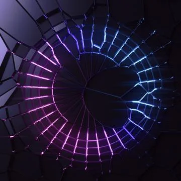 A mesmerizing abstract background with ring cracks and neon lights 3d Stock Illustration