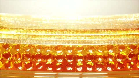 Mesmerizing Abstract Pattern of Golden Liquid Droplets Suspended in Mid Air.. Video stock 314068837