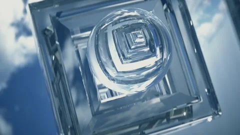 Mesmerizing Abstract Scene with Transparent Sphere and Geometric Glass Stru.. Stock Footage 314068845