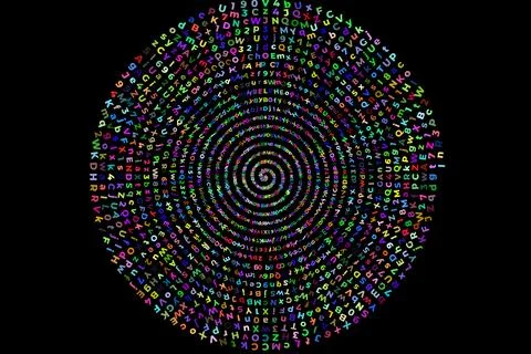 Mesmerizing abstract swirling rainbow colored text design Illustrazione stock