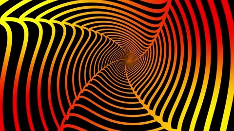 Mesmerizing abstract tunnel of wavy orange and yellow lines against a black back Video stock 319826817