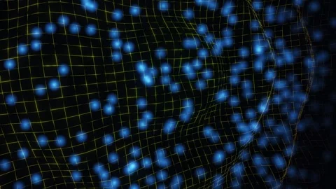 A mesmerizing abstract video unfolds in a dark space, featuring pulsating blue Stock Footage 344105056