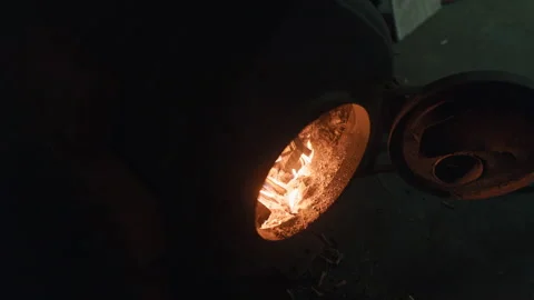 Mesmerizing and Captivating Flames Dancing Inside an Industrial Burner Stunning Stock Footage 296646576