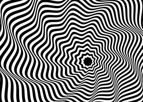 Mesmerizing black and white op art. Optical illusion of swirling vortex Stock Illustration