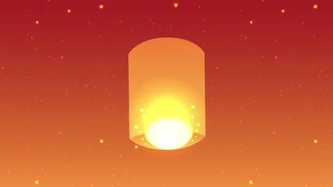 A mesmerizing cartoon animation of a glowing lantern ascends into a vibrant.. Stock Footage 339254676