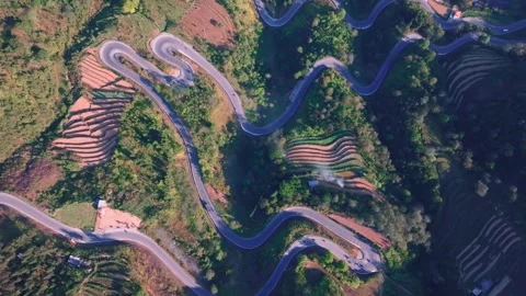 Mesmerizing Curves of Ha Giang's Mountain Roads and Terraced Fields Stock Footage 280228045