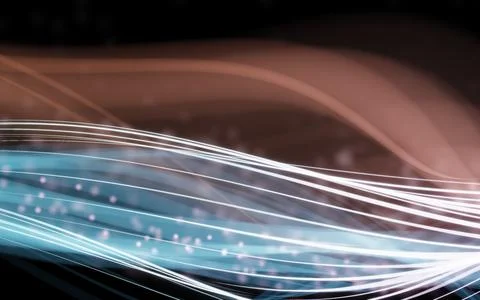 A mesmerizing digital artwork featuring complex, flowing light trails that .. Stock Illustration