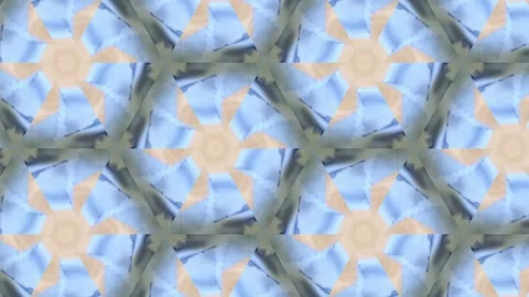 A mesmerizing digital kaleidoscope pattern featuring soft blue and earthy t.. Video stock 305524603