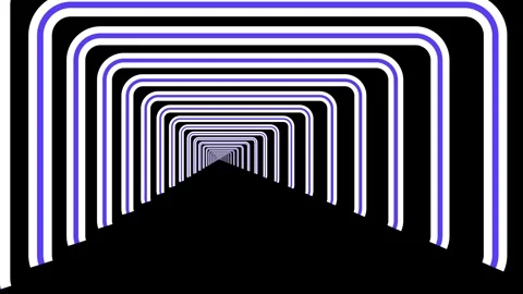 Mesmerizing Digital Tunnel with Glowing White Blue Neon Squares Black 4K Stock Footage 346181731
