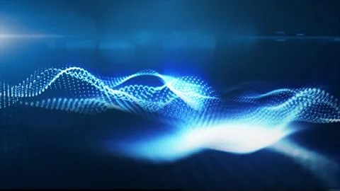 A mesmerizing display of blue glowing particle waves, representing abstract.. Stock Illustration