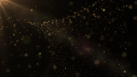 A mesmerizing display of golden particles floating in 3D space, illuminated by Видео 280139561