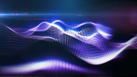 A mesmerizing display of purple glowing particle waves, representing abstract Stock Illustration