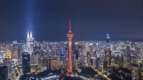A mesmerizing display of urban architecture under the night sky Stock Footage 304774957
