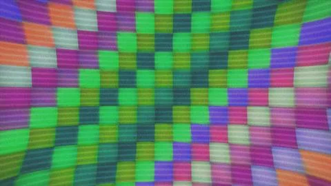 Mesmerizing distorted grid of vibrant chromatic squares in green, purple Stock Illustration