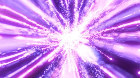 A mesmerizing explosion of pink and purple light particles radiating outward, Stock Illustration