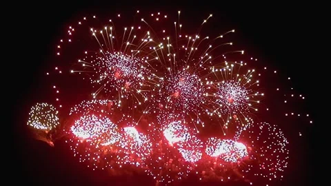 Mesmerizing Fireworks Display Illuminating the Night Sky in Slow Motion Stock Footage 327014337