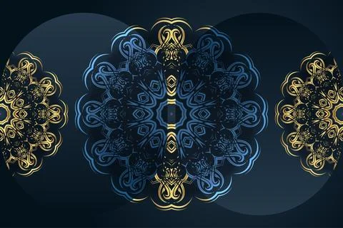 Mesmerizing Geometric Mandala Pattern With Blue Gold And White Colors Illustration