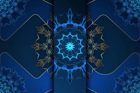 Mesmerizing Geometric Mandala Pattern With Blue Gold And White Colors Stock-Illustration