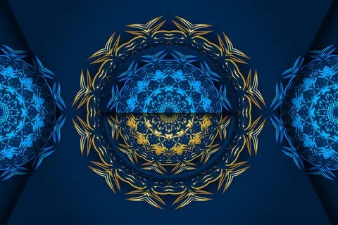 Mesmerizing Geometric Mandala Pattern With Blue Gold And White Colors Stock Illustration