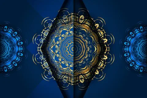Mesmerizing Geometric Mandala Pattern With Blue Gold And White Colors Stock-Illustration
