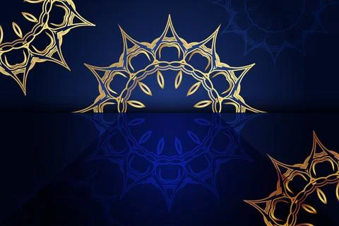 Mesmerizing Geometric Mandala Pattern With Blue Gold And White Colors Stock Illustration