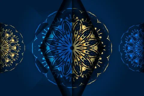Mesmerizing Geometric Mandala Pattern With Blue Gold And White Colors 스톡 일러스트