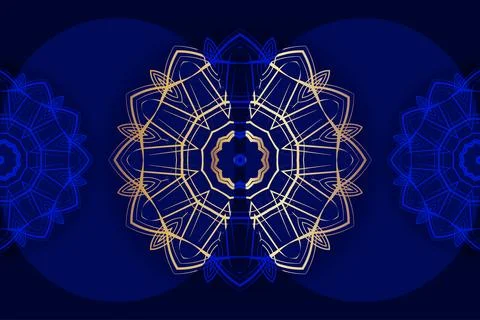 Mesmerizing Geometric Mandala Pattern With Blue Gold And White Colors Иллюстрация