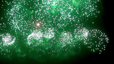 Mesmerizing Green Fireworks Light Up The Night Sky Over The City Stock Footage 318216030