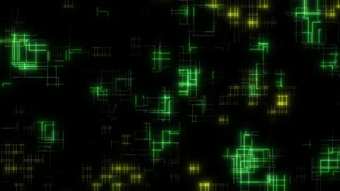 Mesmerizing grid of glowing green and yellow squares Stockbeeldmateriaal 297616560